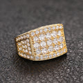 Rectangular Pave Cluster Wide Signet Ring In Polished Gold Tone view 2