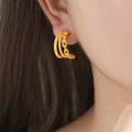 Gold Multi Band Geometric Hoop Earrings Rope Link Design view 4