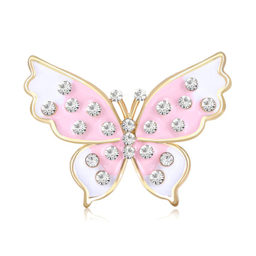 Crystal Dot Butterfly Brooch in Pink or Blue Enamel Wings