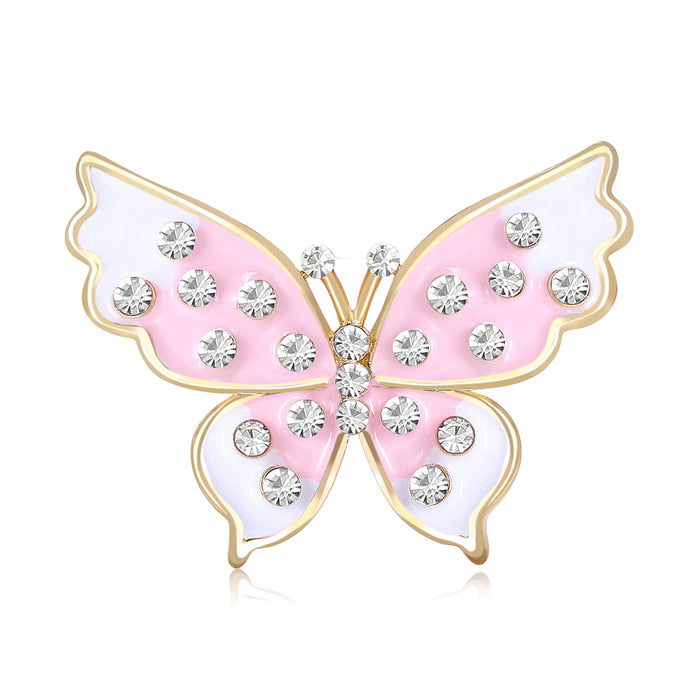 Crystal Dot Butterfly Brooch in Pink or Blue Enamel Wings