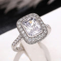 Silver Tone Emerald Cut Halo Crystal Ring view 3