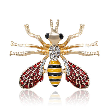 Yellow Stripe Bee Brooch Red Crystal Wings Long Legs
