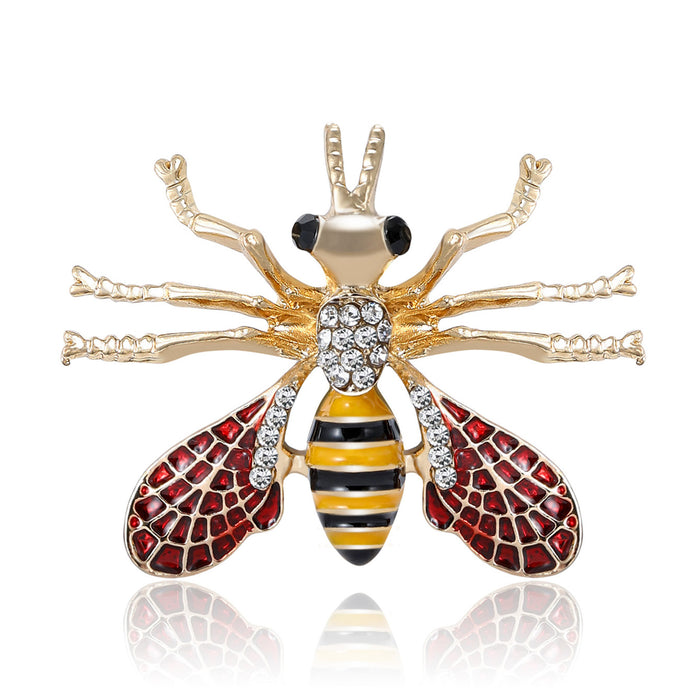 Yellow Stripe Bee Brooch Red Crystal Wings Long Legs