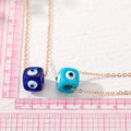 Gold Tone Colorful Cube Blue Evil Eye Pendant Necklaces in Seven Colors view 5