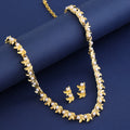 Black Gold Tone Leaf Pearl Look Metal Necklace and Earring Set view 2