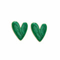 Green Marble Enamel Heart Stud Earrings Gold Tone Rim view 5