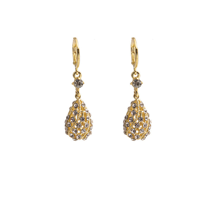 Gold Huggie and Clear Look Lattice Teardrop Earrings