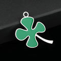 Green Enamel Four-Leaf Clover Charm Pendant Silver-Tone Three Styles view 4
