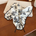 Ivory Black Floral Print Oversized Bow Scrunchie With Lace Edge view 6