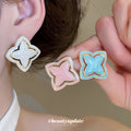 Enamel Four Petal Outline Stud Earrings in Three Colors view 1