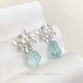 Silver Tone Flower Cluster And Pale Blue Rough Stone Drop Earrings view 3