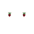 Mini Red Zircon Strawberry Stud Earrings Green Leaf Caps view 5