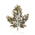Maple Leaf Rhinestone Brooch Antique Silver or Gold Tone Pin view 5