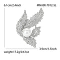 Silver Tone Crystal Leaf Brooch with White Faux Pearl view 6