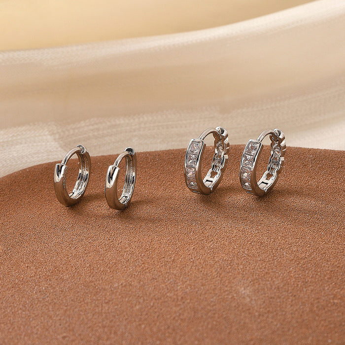 Silver Tone Clear Rectangle Small Huggie Hoop Earrings