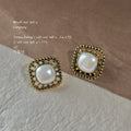 Antique Gold Square Openwork Frame Pearl Stud Earrings view 4