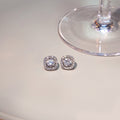 Clear Square Stone Halo Small Silver Tone Stud Earrings view 3