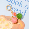 Glitter Fruit Acrylic Bead Keychain Gold Spring Ring Pink Green view 1