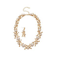 Gold Pearl Cross Link Necklace Matching Drop Earrings view 5