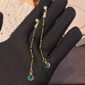 Green Bead and Teardrop Gold Tone Extra Long Earrings view 4