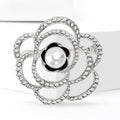 Open Crystal Camellia Brooch in Silver or Rose Gold With Pearl view 3