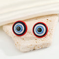 Round Blue Evil Eye Stud Earrings with Six Colored Metal Rims view 7