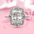 Silver Rectangular Halo Clear Stone Cocktail Band Ring view 1
