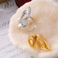 Dual Teardrop Openwork Geometric Ring Gold and Steel Finish view 2