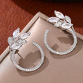 White Metal Marquise Leaf Open Hoop Stud Earrings Alloy view 5