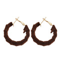 Brown Fabric Wrapped Chunky Hoop Earrings Jewelry Design view 5