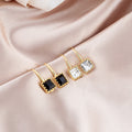 Black and Clear Square Crystal Look Long Hook Earrings view 1
