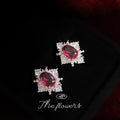 Silver Magenta Oval Crystal Cluster Stud Earrings Halo view 6