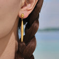 Long Polished Teardrop Drop Earrings Gold Silver Two-Tone view 1