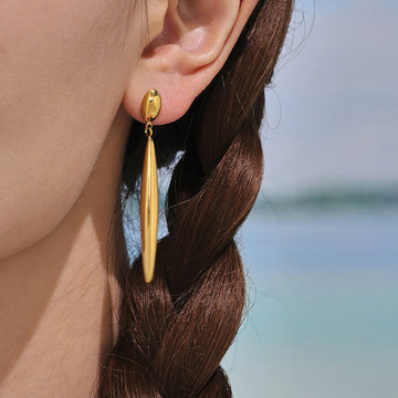 Long Polished Teardrop Drop Earrings Gold Silver Two-Tone