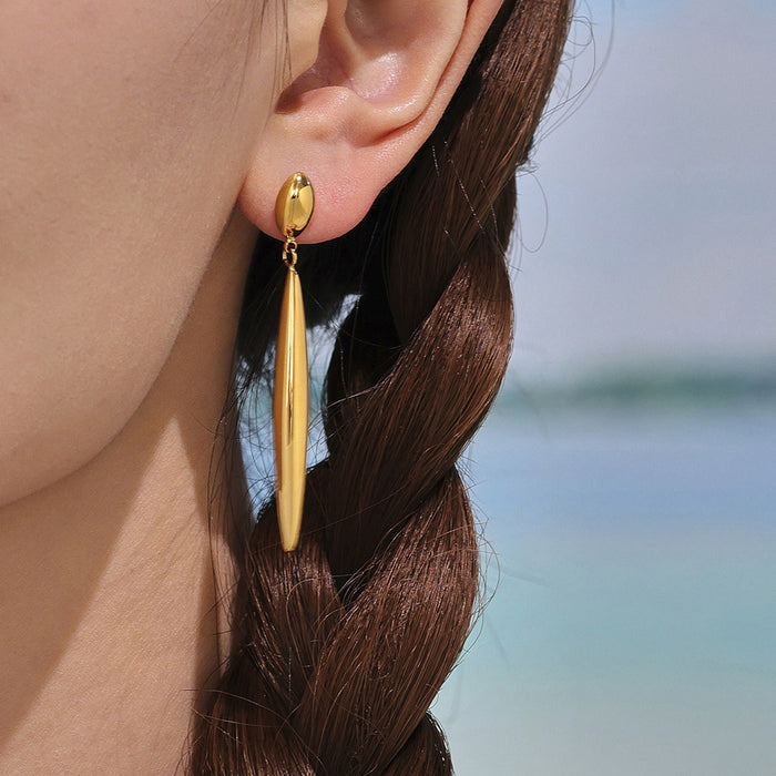 Long Polished Teardrop Drop Earrings Gold Silver Two-Tone