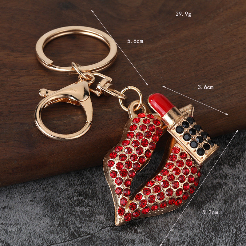 Rhinestone Lip Metal Keychain for Car Keys and Bag Charm