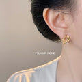 Gold Bird Floral Wreath Stud Green Clear CZ Earrings view 2