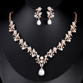Black Silver Tone Crystal Floral Vine Crystal Two Designs Metal Necklace and Earring Set view 7