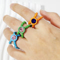 Double-Loop Beaded Stretch Rings with Center Crystals in Five Colors view 2