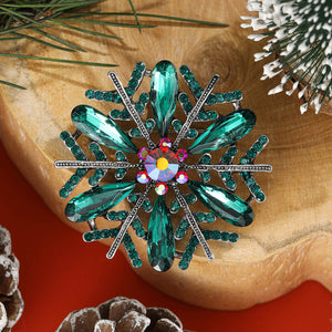 Snowflake Crystal Rhinestone Brooch Green Coffee Grey Black Pin