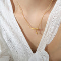 Gold Bamboo Bar Pendant Necklace Leaf Dangle Charm view 1