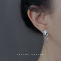 Silver Tone Blue Enamel Wish Star Drop Earrings Clear Stone Accents view 2
