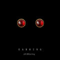 Gold Wine Red Round Cabochon Stud Earrings Bezel Pair view 1