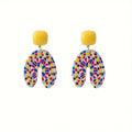 Yellow Stud Multicolor Mosaic Acrylic Drop Earrings view 5