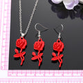 Gold Tone Red and Black Rose Pendant Necklace and Hook Earrings view 5