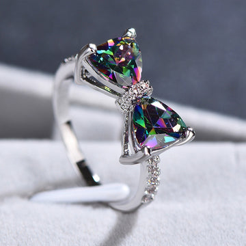 Double Triangle Bow Ring In Five Faceted Stone Colors