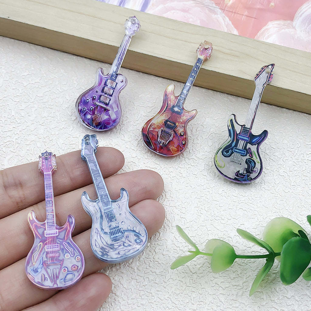 Acrylic Colorful Guitar Double Sided Charm Pendant for Earrings Keychain DIY Jewelry