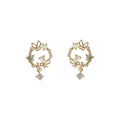 Gold Tone Leaf Wreath Green And Clear Stone Drop Stud Earrings view 5