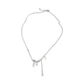 Silver Tone Bow and Cross Charm Draped Necklace Fashion Jewelry view 5