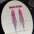 Crystal Bow Fringe Earrings in Pink and Blue with Crystal Accents view 6